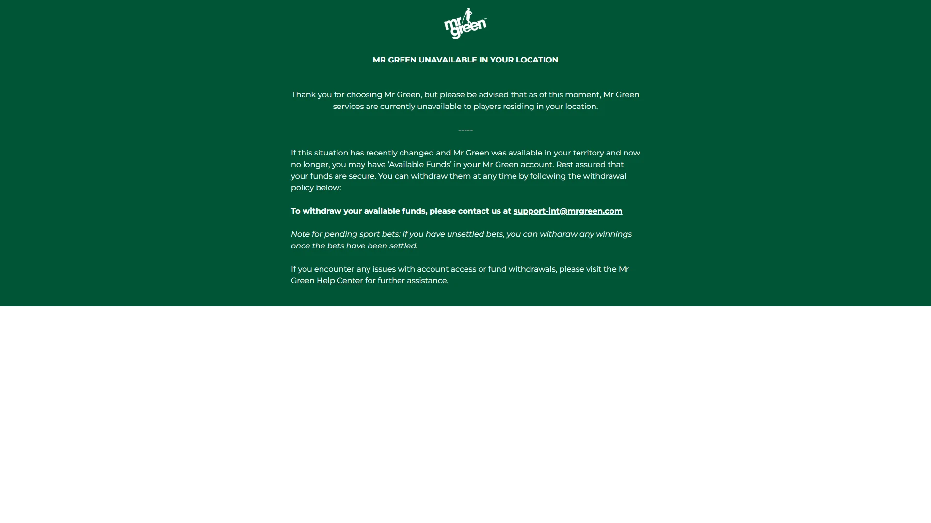 Mr Green payment methods